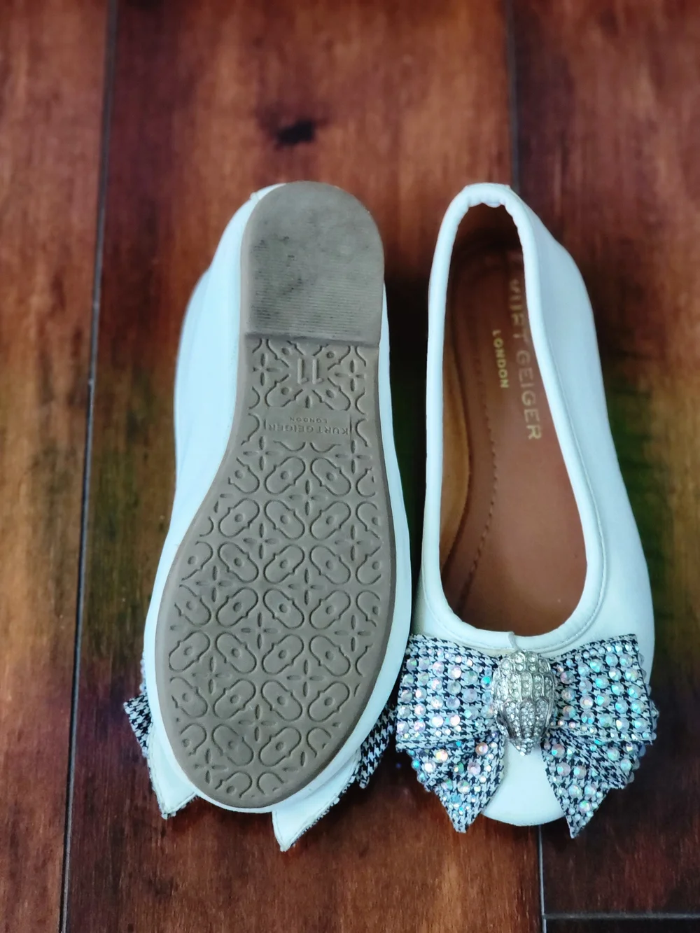 Kurt Geiger London Kids Girls White Leather Crystal Bow Ballet Flats Size 11